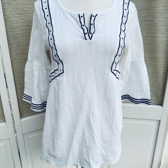 Stitch Fix Boho White and Black Embroidered Women's Tunic - Picture 1 of 8